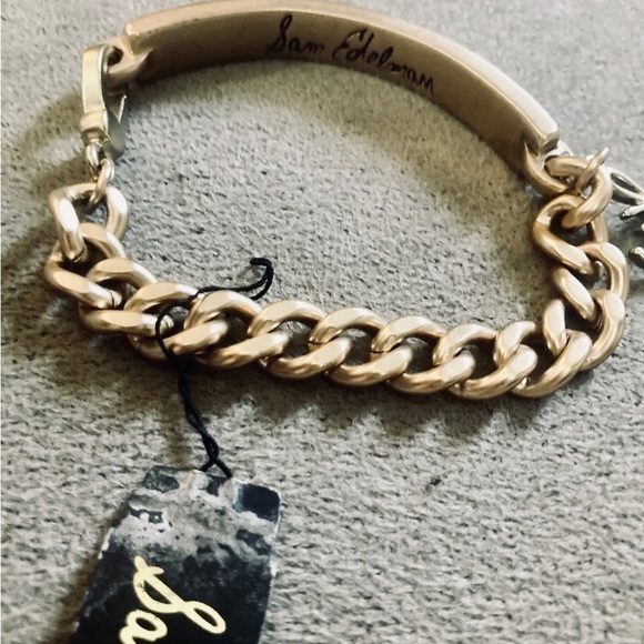 Sam Edelman NWWT Nickel & Gold Tone W/Genuine Leather ID Inspired Bracelet - Picture 6 of 15